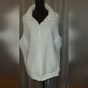 Time and Tru White Fleece Vest with High Collar